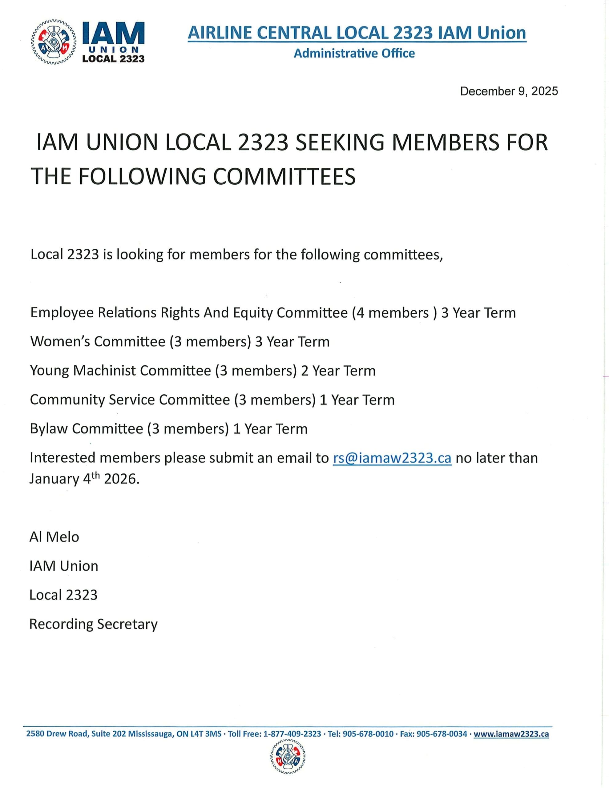 Call for Members – Local 2323 Committees