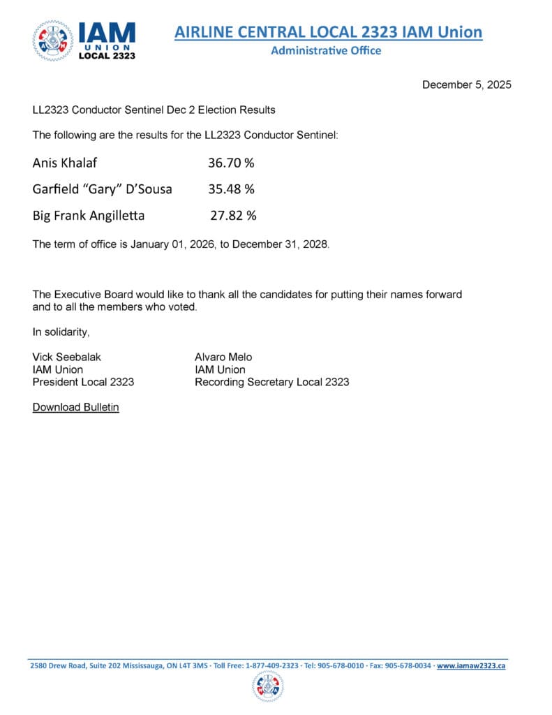 Conductor Sentinel Election results 2025