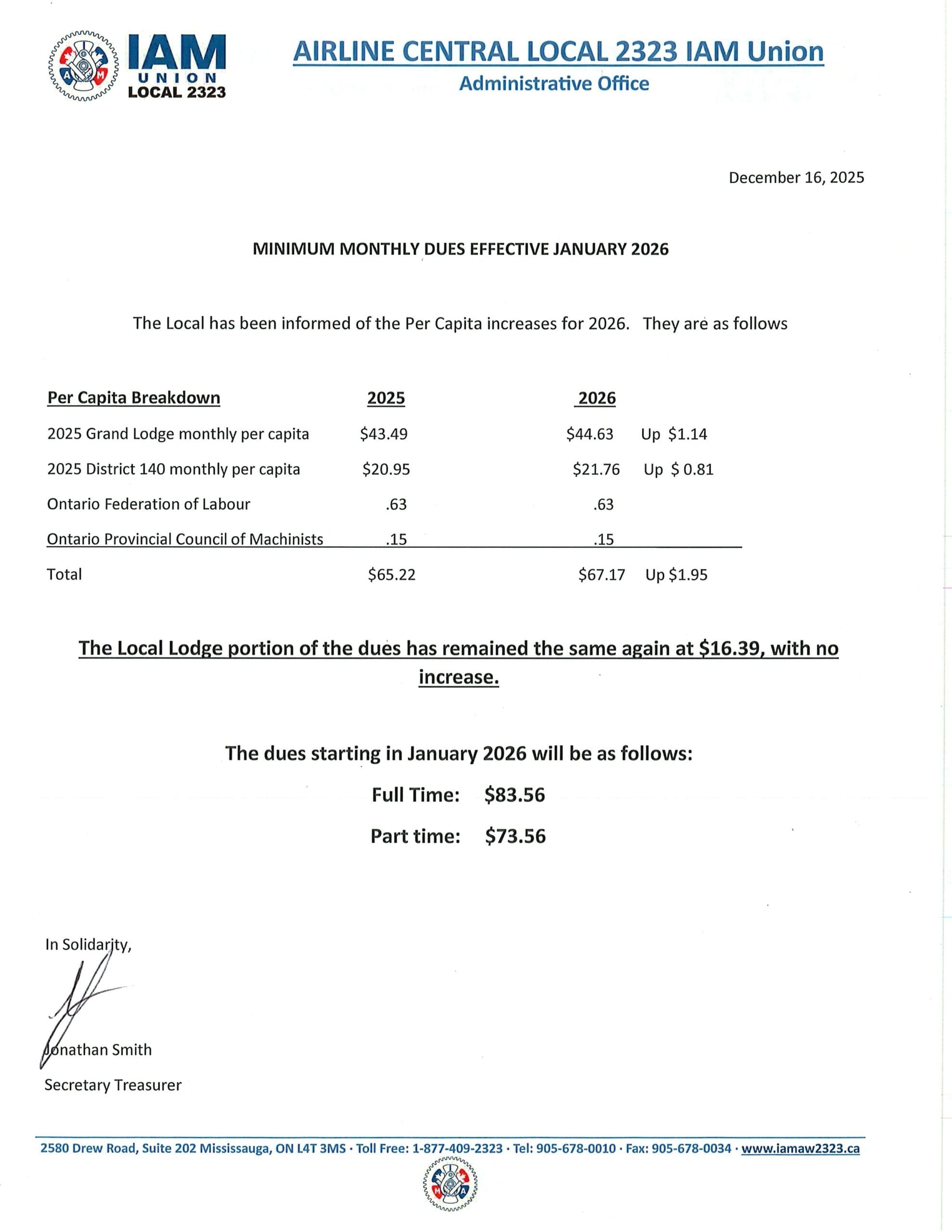 MONTHLY DUES EFFECTIVE JANUARY 2026