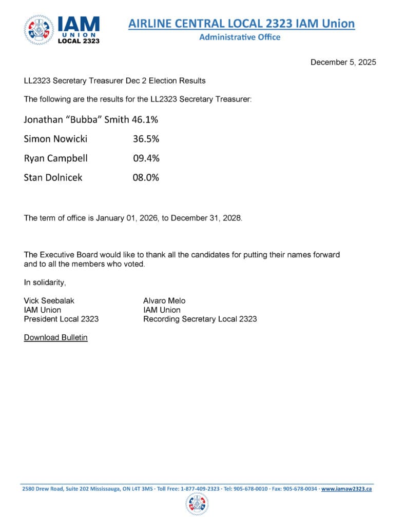 Secretary Treasurer Election results 2025