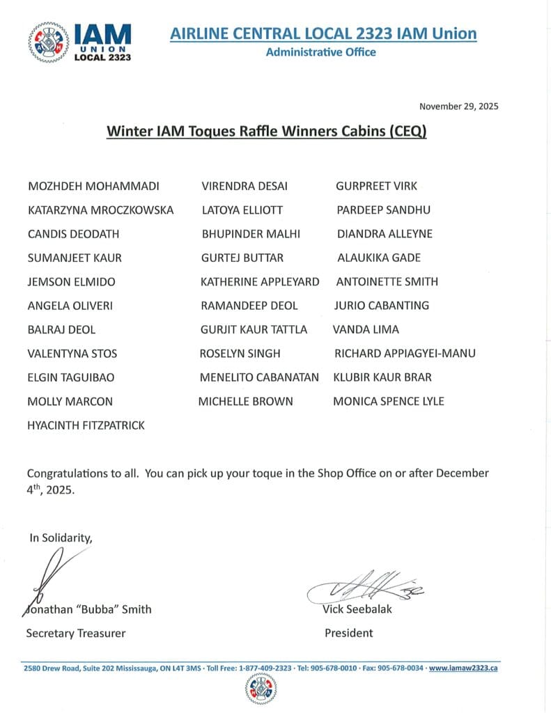 Winter IAM Toques Raffle Winners Cabins (CEQ) –- November 2025