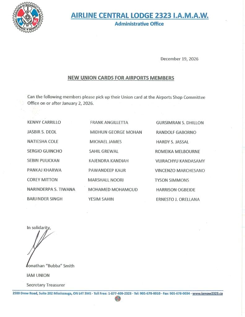 New Union Cards for Airports Members