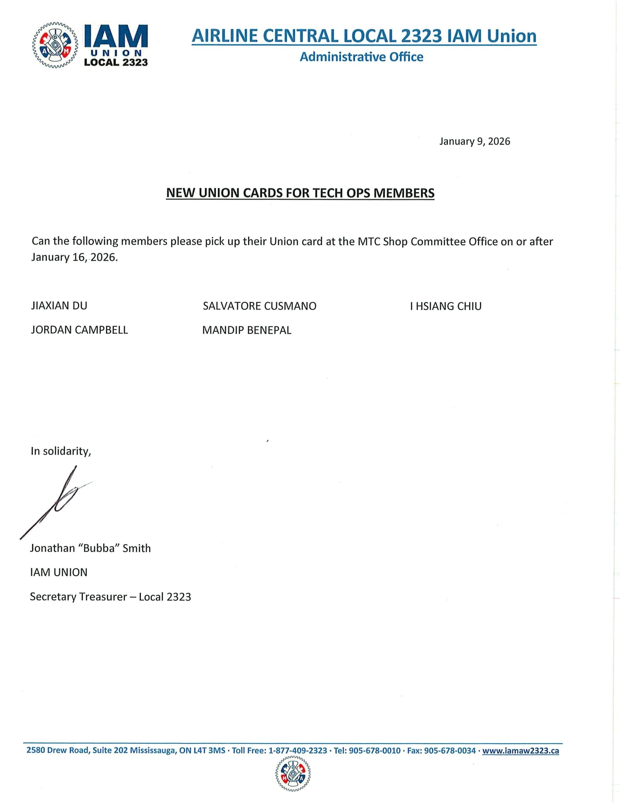 New Union Cards for Tech Ops Members - 09-Jan-2026