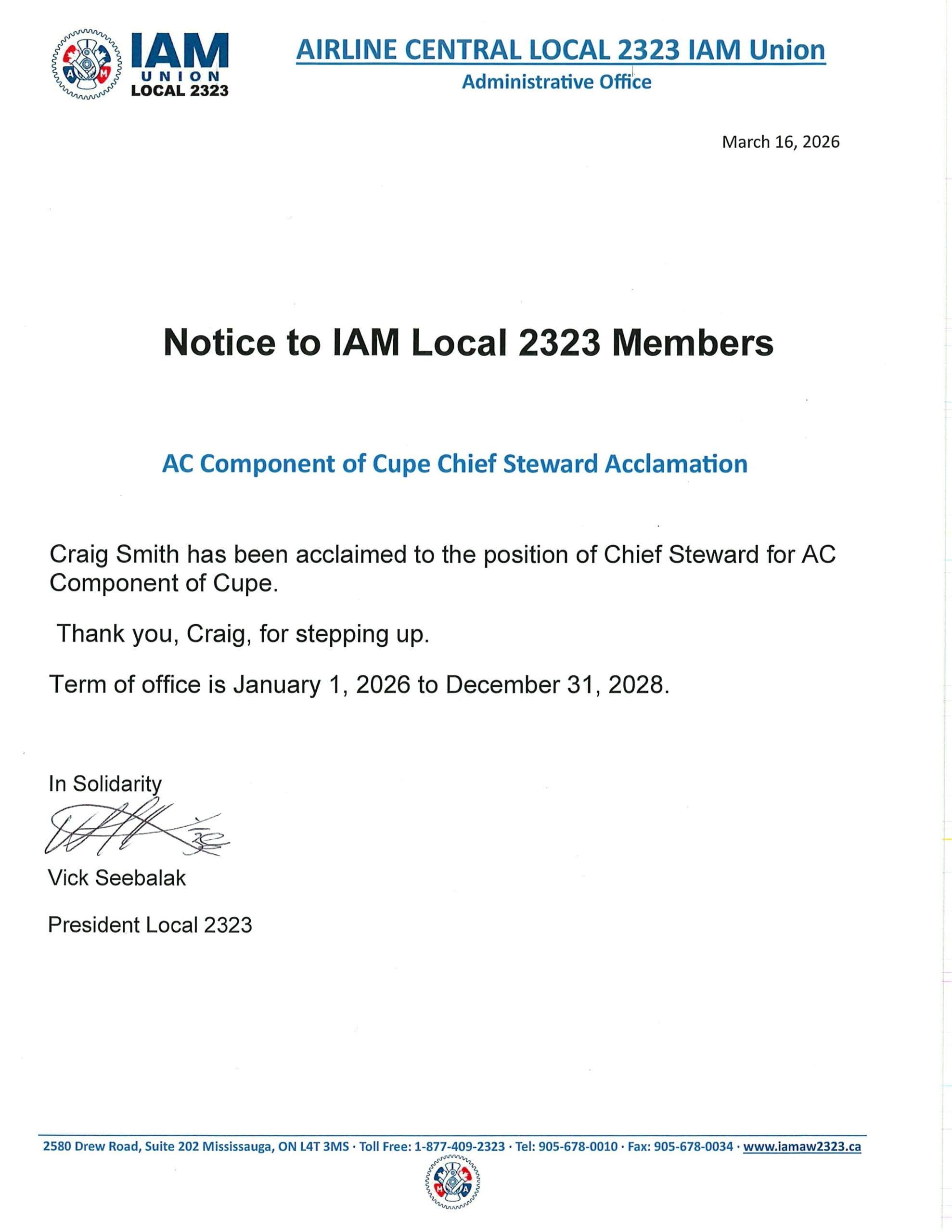AC Component of CUPE Chief Steward Acclamation