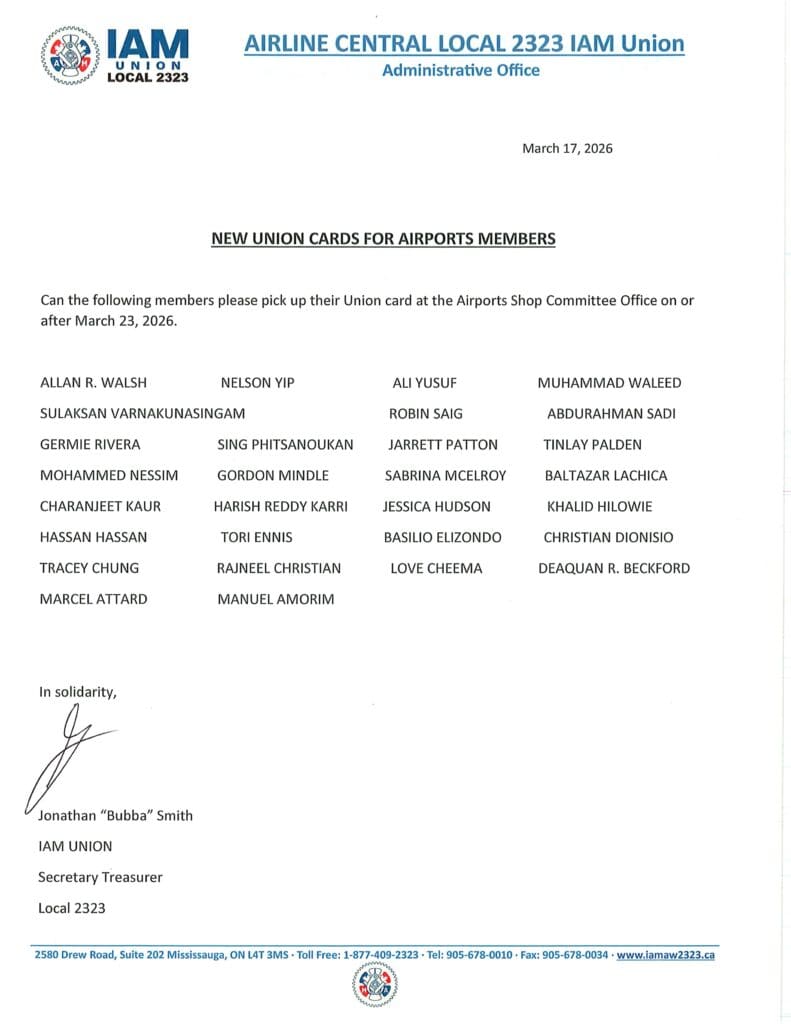 NEW UNION CARDS FOR AIRPORTS MEMBERS