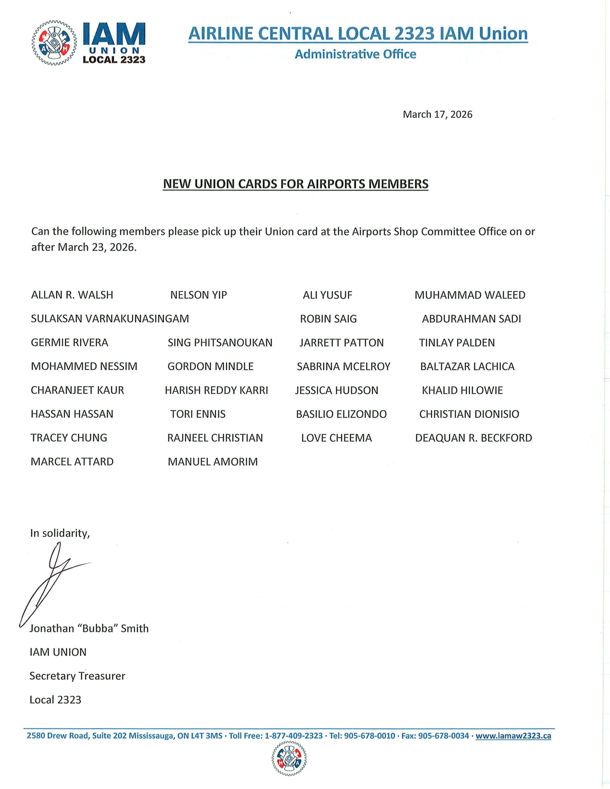 NEW UNION CARDS FOR AIRPORTS MEMBERS