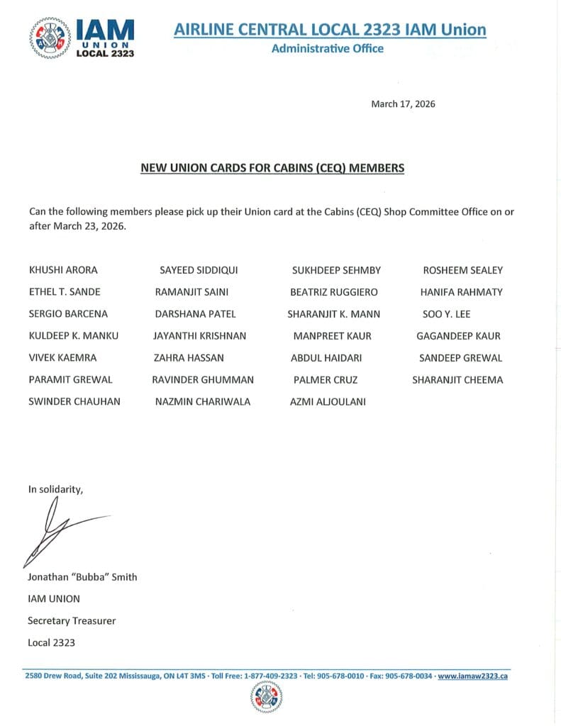 NEW UNION CARDS FOR CABINS (CEQ) MEMBERS