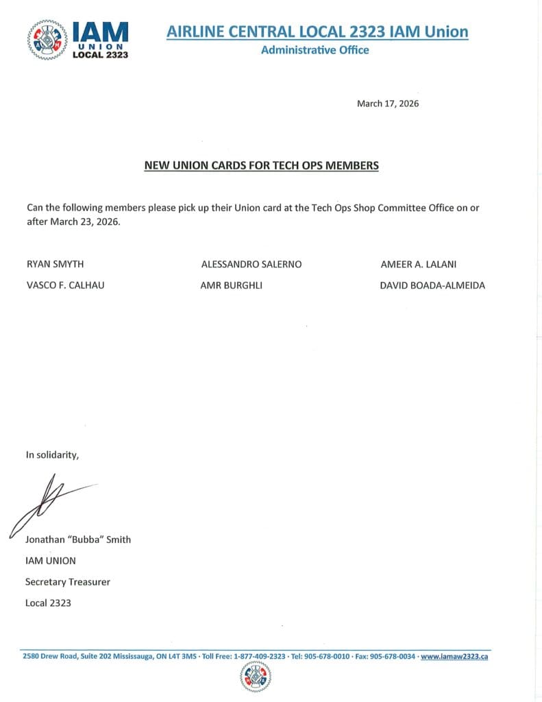 NEW UNION CARDS FOR TECH OPS MEMBERS