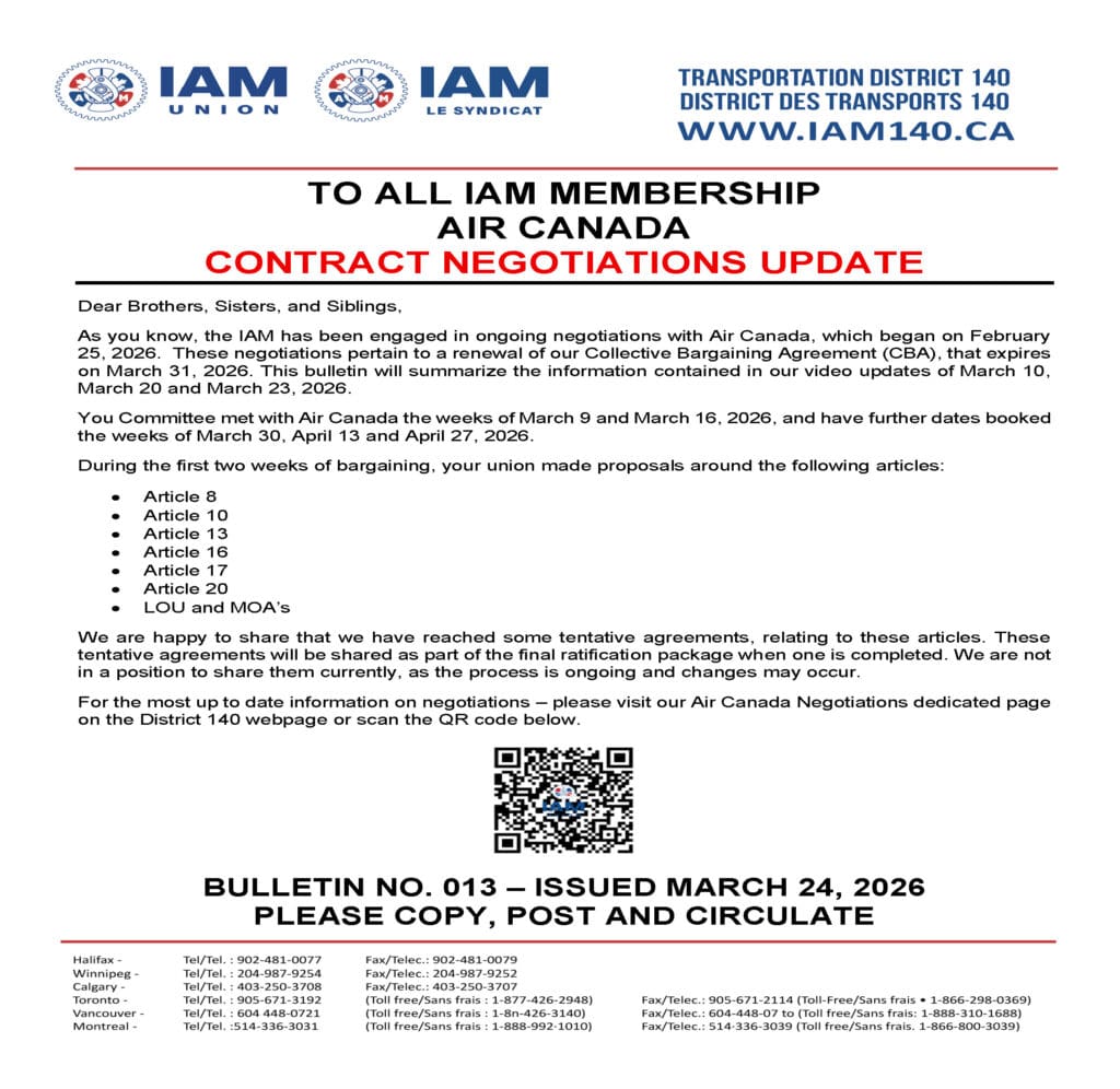 Bulletin No. 013 - Air Canada Contract Negotiations Update - March 24, 2026 - ENGLISH