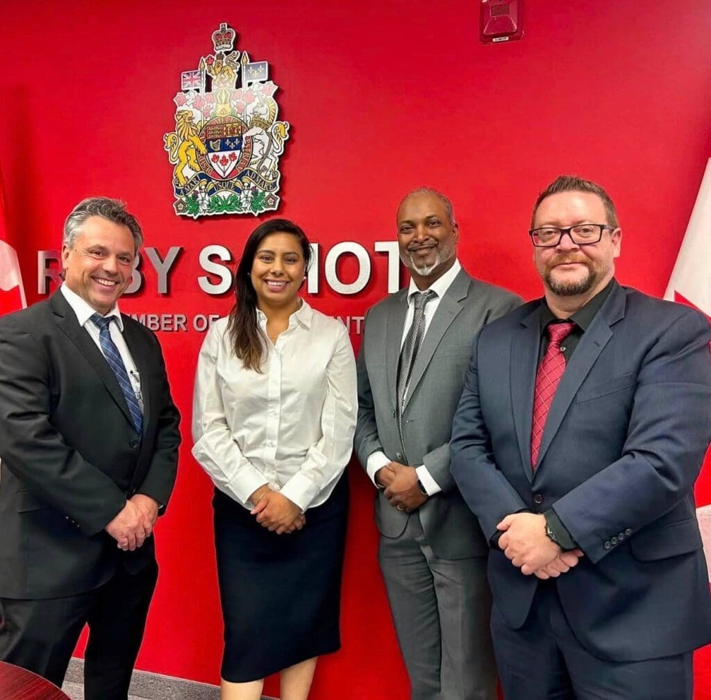 RS Al Melo Brampton MP Ruby Sahota President Vick Seebalak and Pension Rep Paul Hicks - 01
