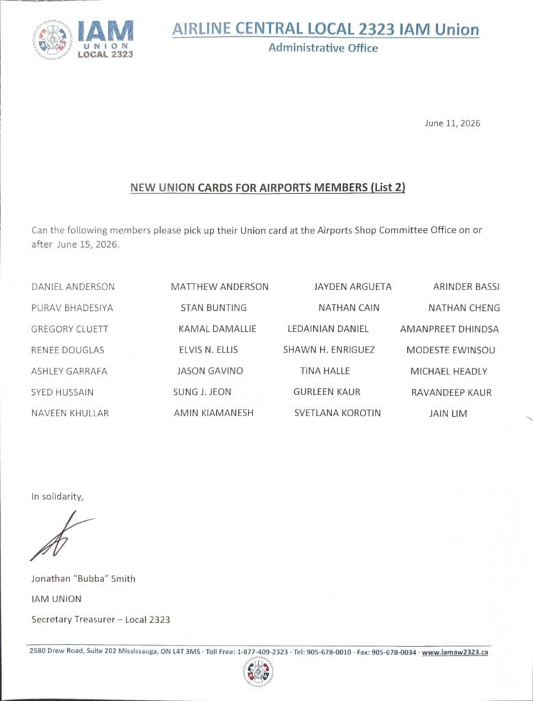 New Union Cards for Airports Members (List 2)