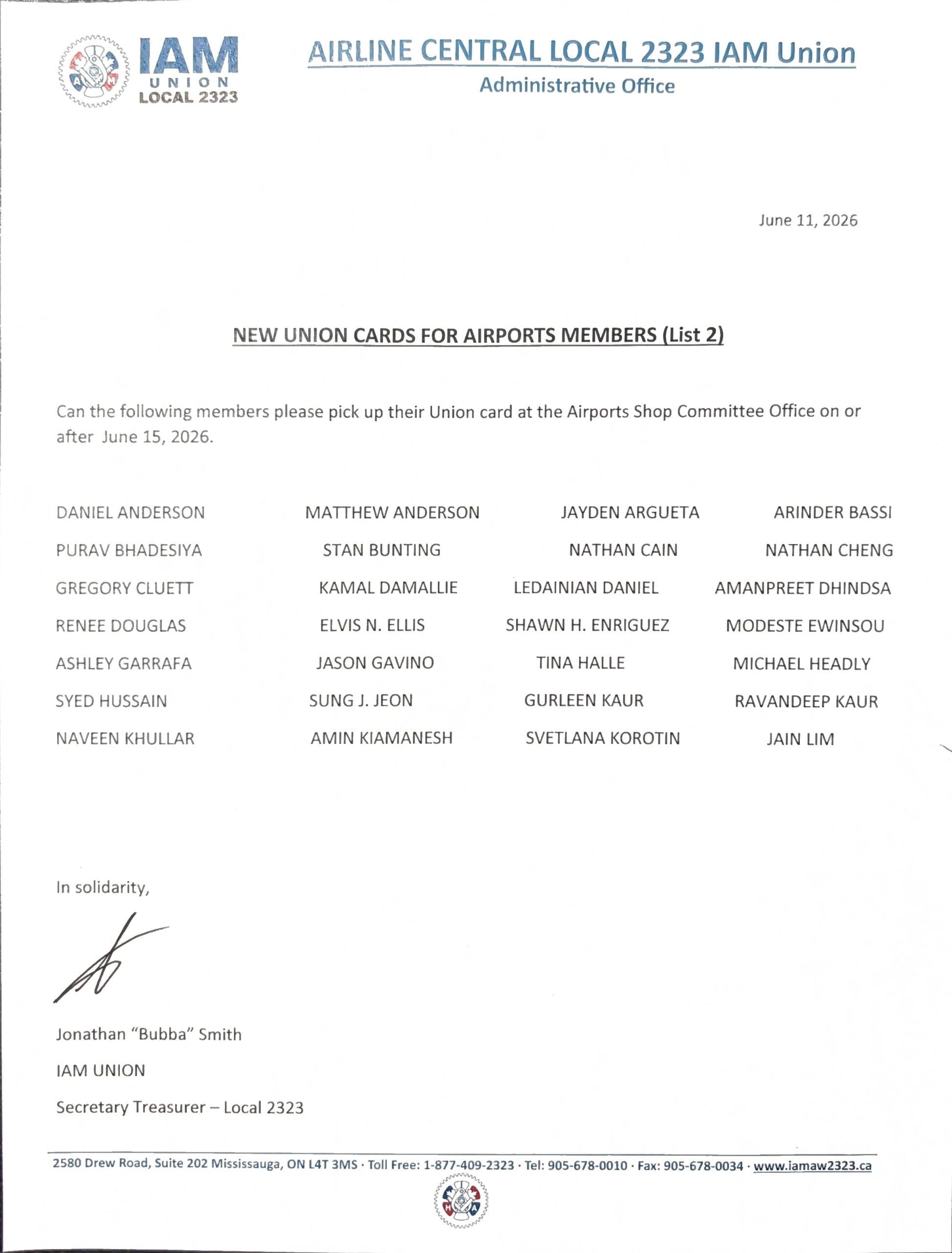 New Union Cards for Airports Members (List 2)