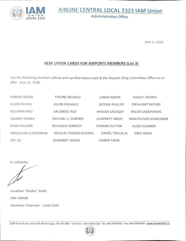 New Union Cards for Airports Members (List 3)