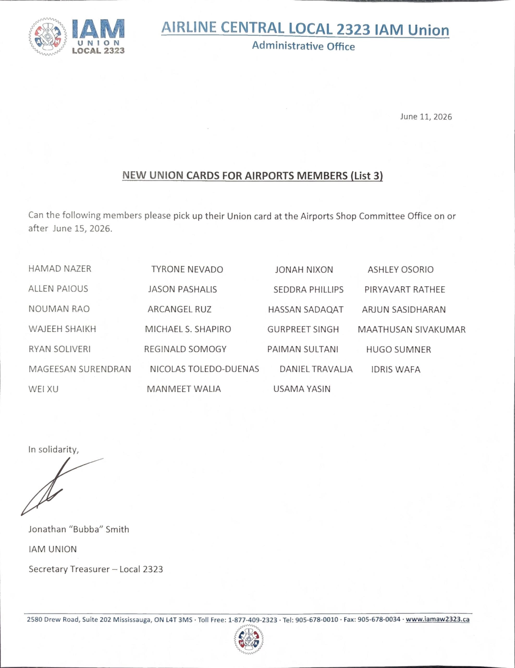 New Union Cards for Airports Members (List 3)