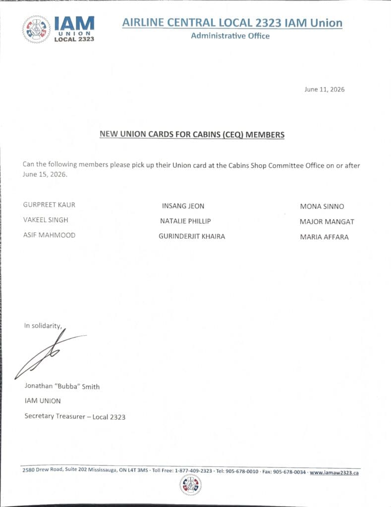 New Union Cards for Cabins (CEQ) Members